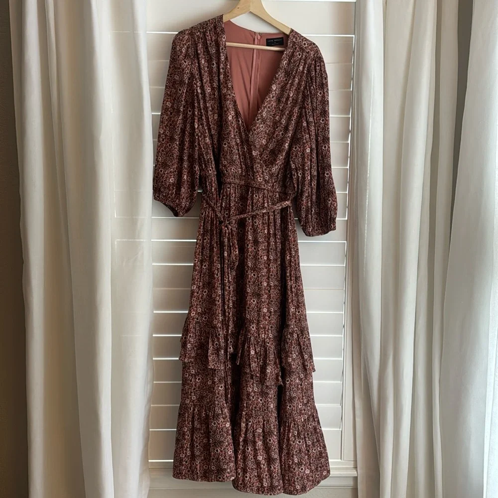 Lane Bryant 3/4 Sleeve Flounce Hem Midi Dress in Rose Floral | Plus Size Dress - Picture 4 of 11